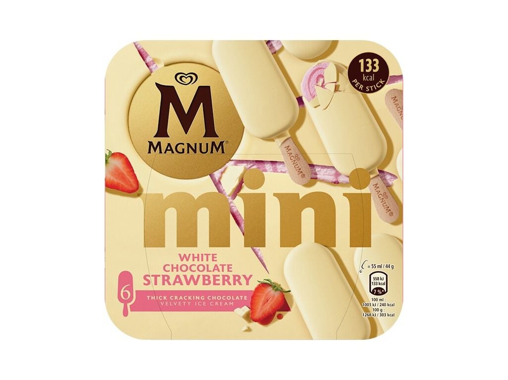 GELADO MAGNUM MINI CHOCOLATE BRANCO E MORANGO 6X55ML
