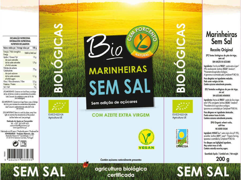 BOLACHA CEM PORCENTO MARINHEIRAS SEM SAL BIO 200G image number 1