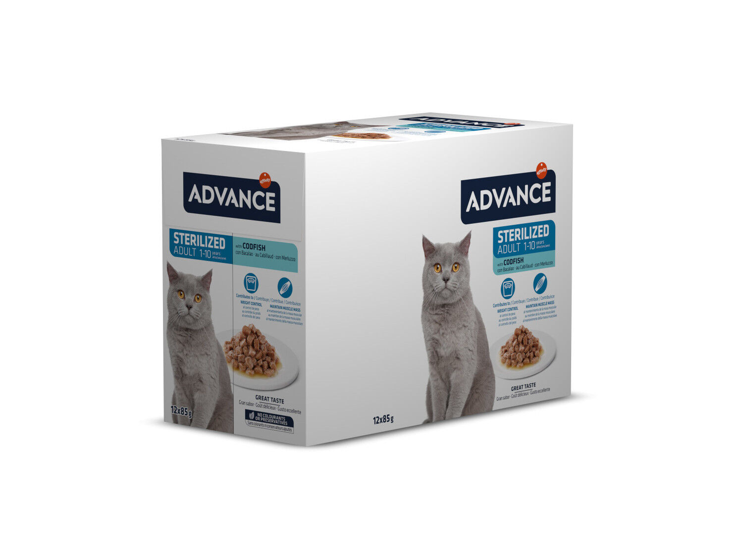 COMIDA H&Uacute;MIDA GATO ADVANCE ESTERILIZADO BACALHAU 12X85G image number 1