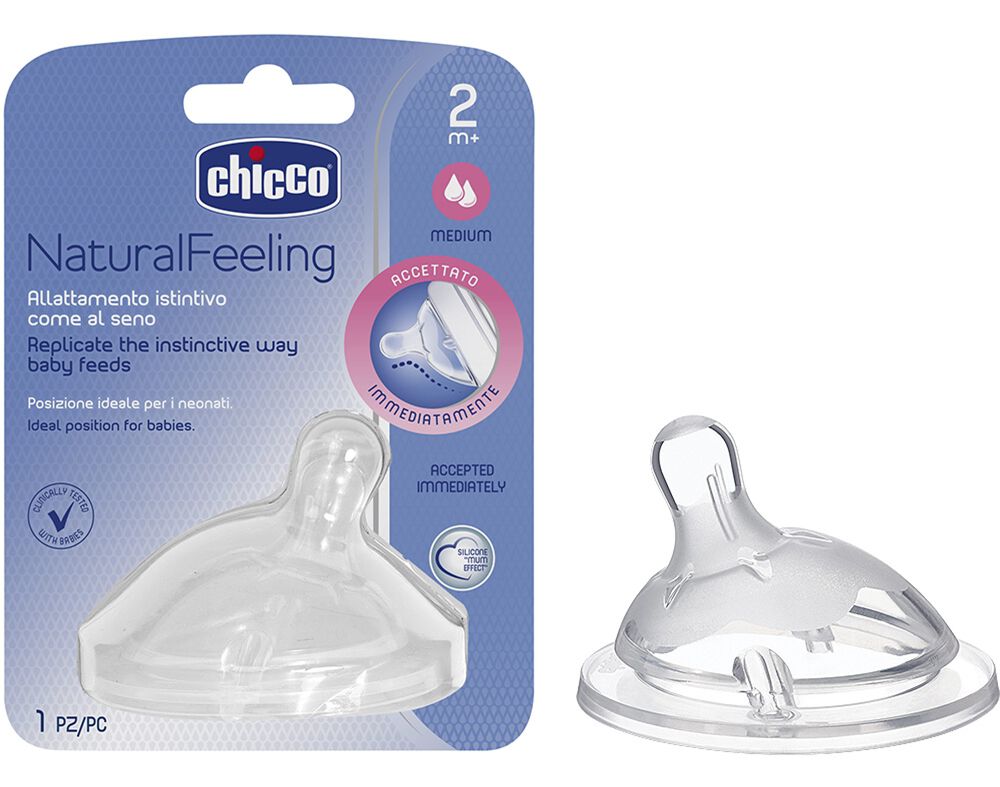 TETINA CHICCO NATURAL FEELING SILICONE FLUXO MEDIO 2M+ 1UN