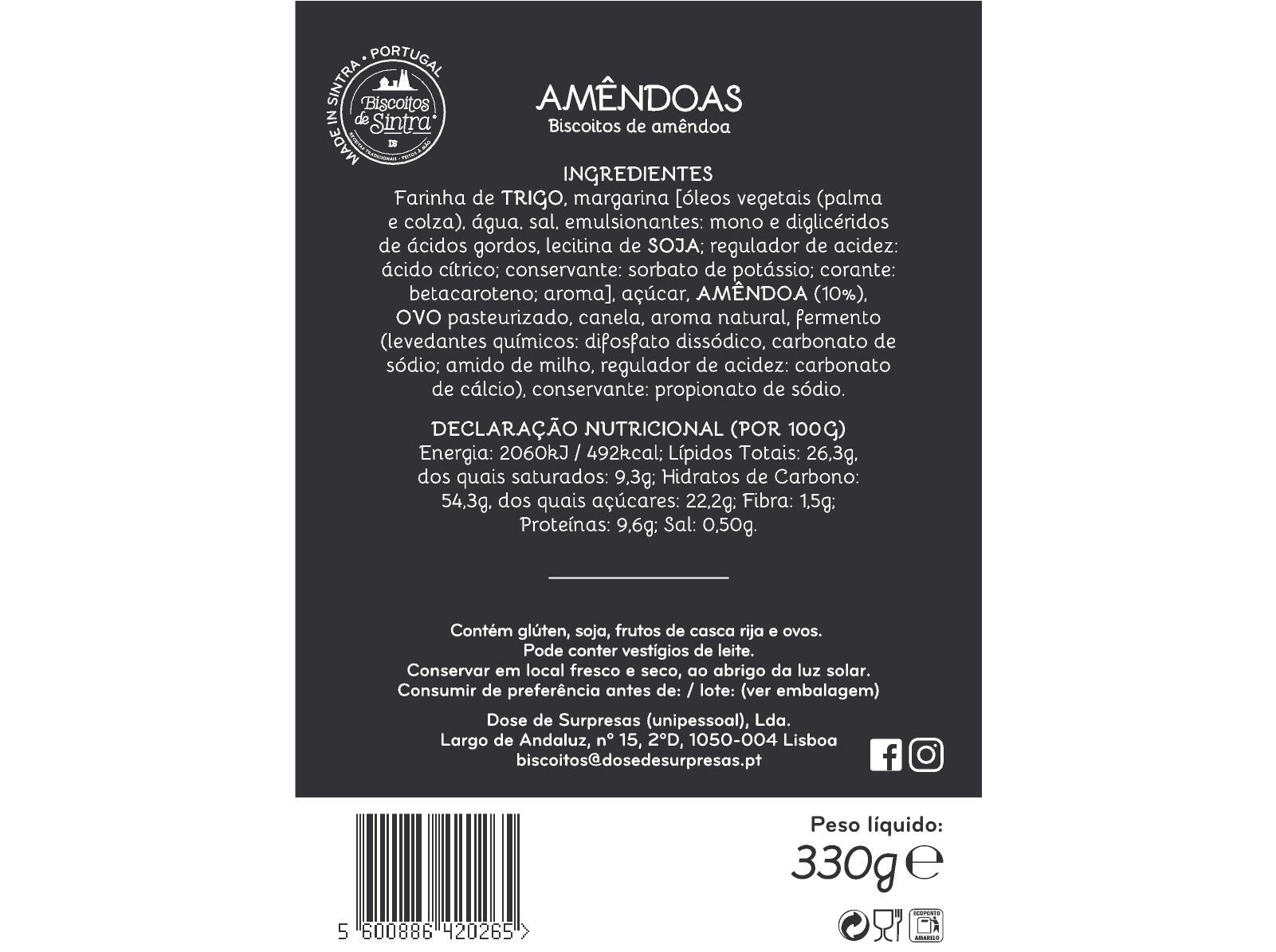 AM&Ecirc;NDOAS BISCOITOS DE SINTRA 330GR image number 1