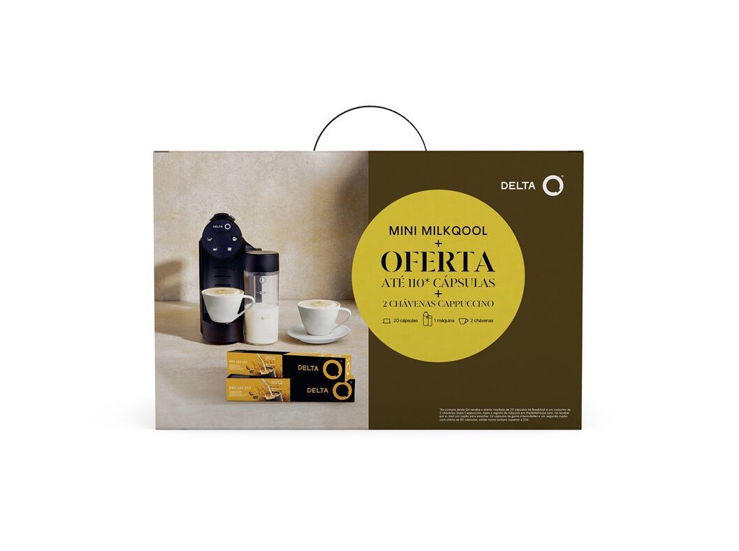 QIT M&Aacute;QUINA CAF&Eacute; EXPRESSO DELTA Q MINI MILKQOOL + 2 CHAVENAS + AT&Eacute; 110 C&Aacute;PSULAS image number 0
