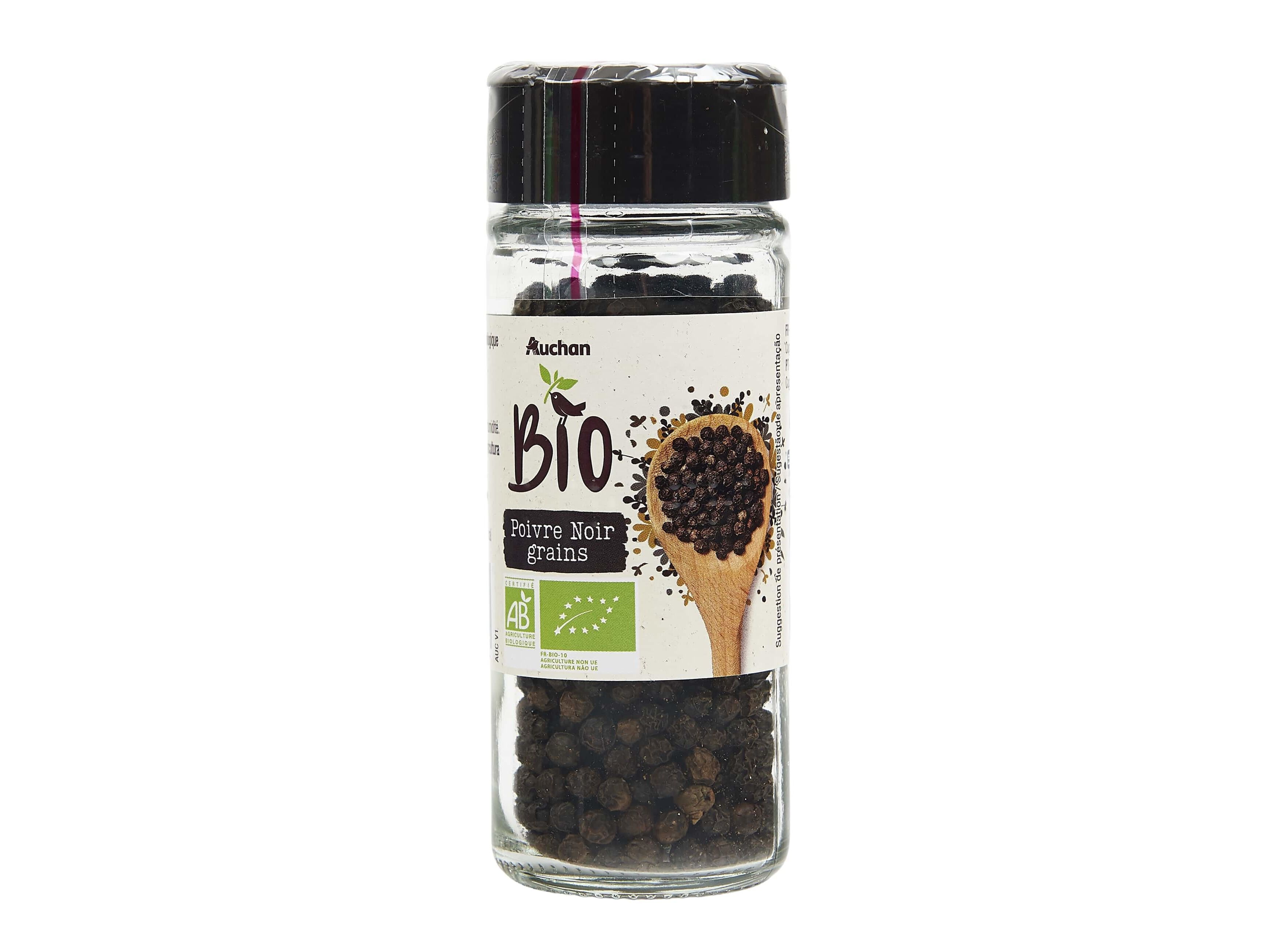 PIMENTA PRETA AUCHAN BIO EM GR&Atilde;O FRASCO 38G