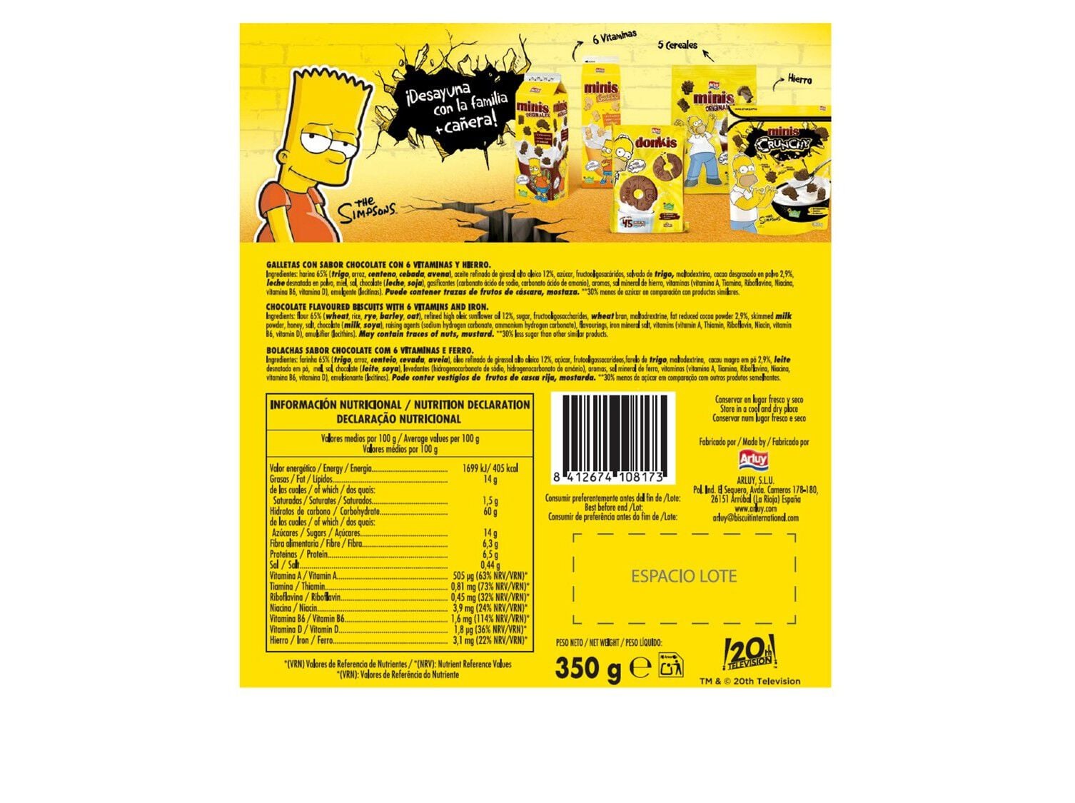 BOLACHAS MINIS KIDS SIMPSONS CHOCOLATE 350G image number 1