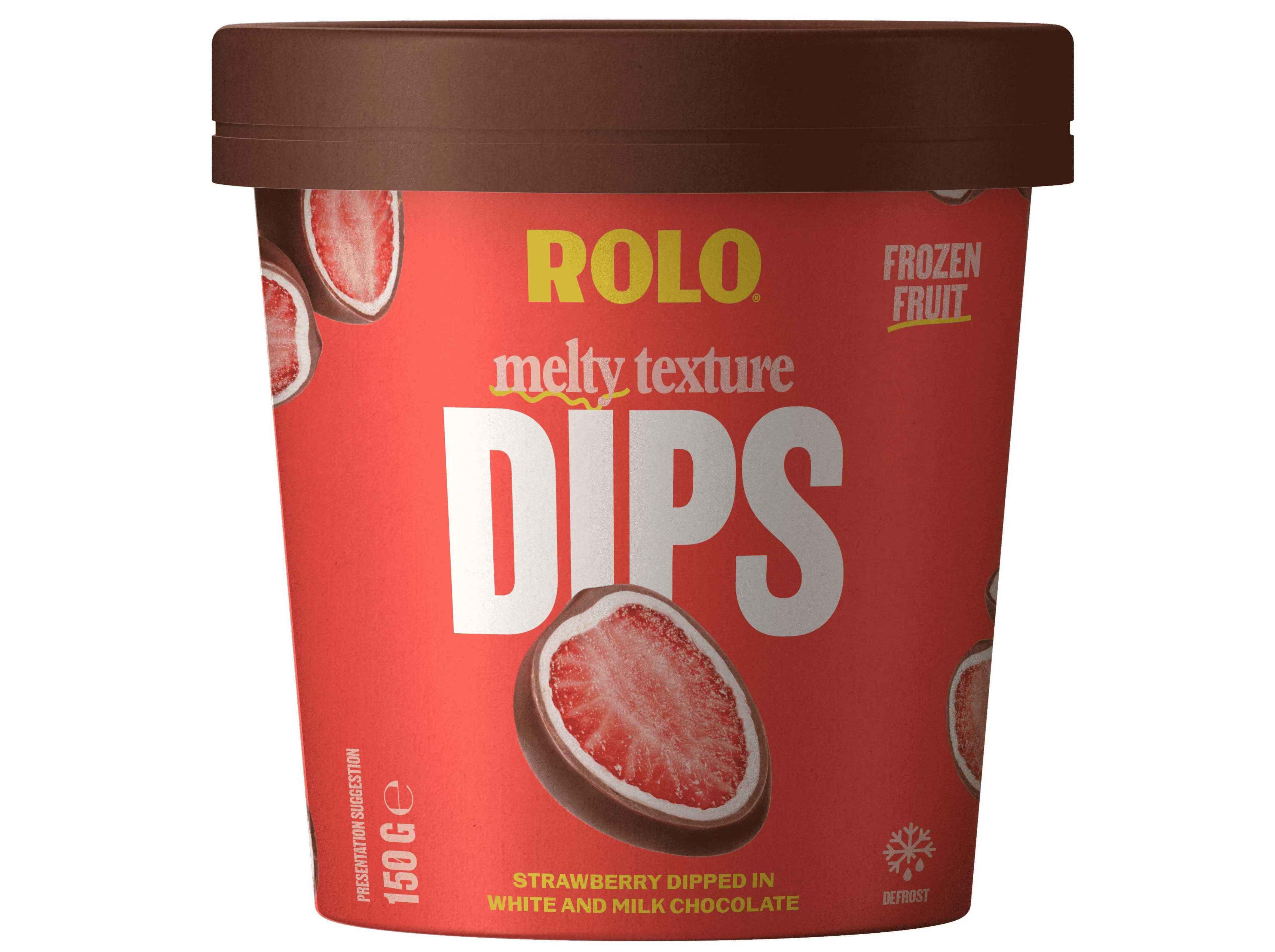 DIPS MORANGO ROLO COBERTO CHOCOLATE BRANCO E LEITE 150G image number 0