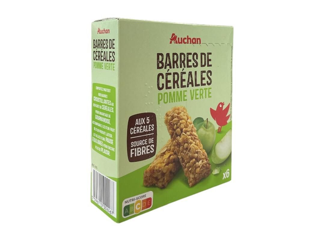 BARRAS AUCHAN CROUSTY CEREAIS MA&Ccedil;&Atilde; VERDE 126G 6UN