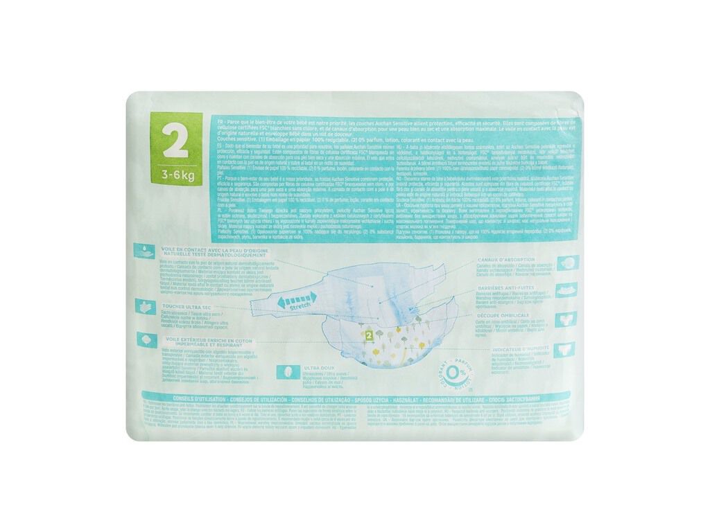 FRALDAS AUCHAN BABY SENSITIVE ECOL&Oacute;GICAS TAMANHO 2 3-6KG 30UN image number 1
