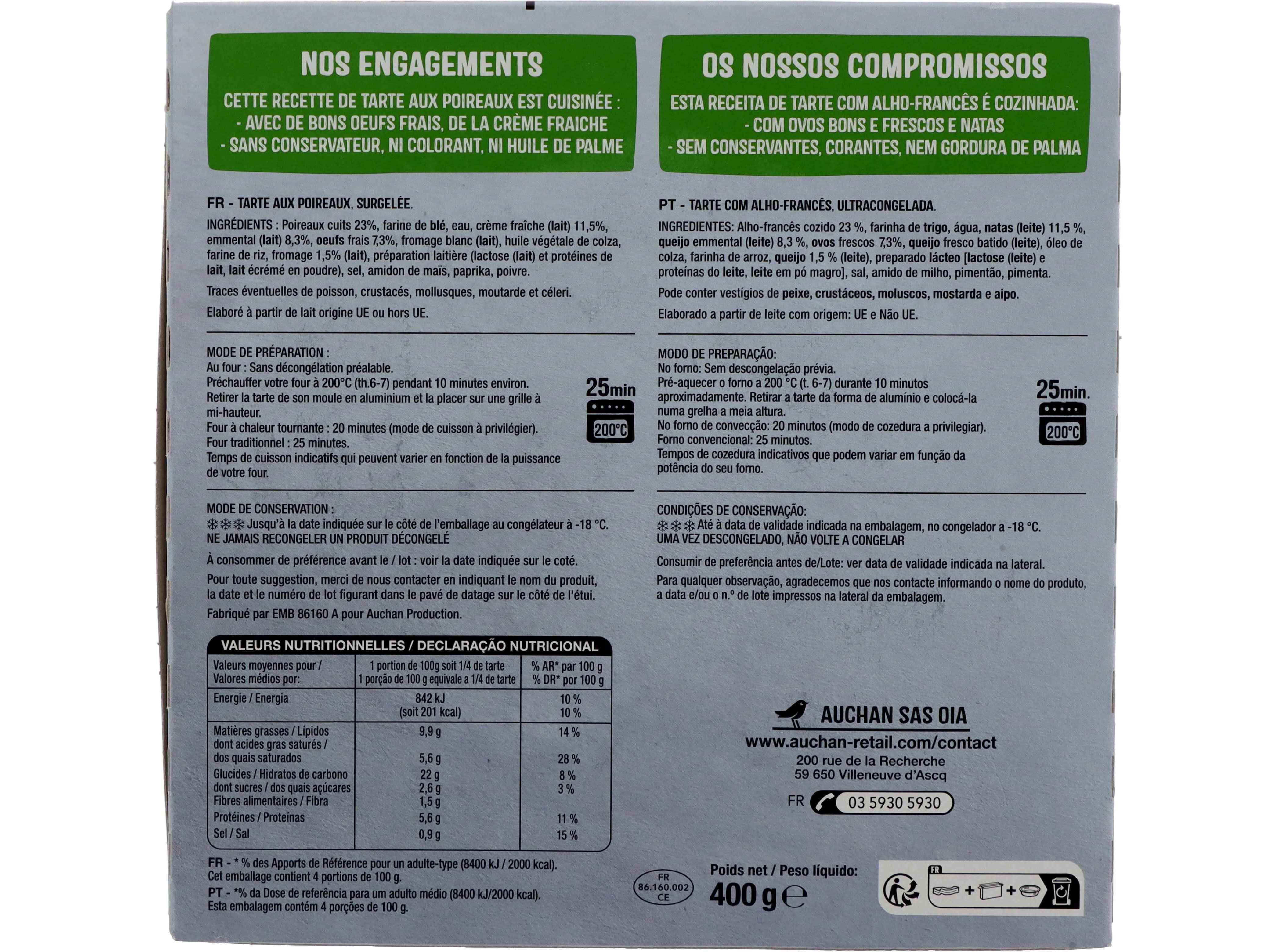 TARTE AUCHAN ALHO FRANC&Ecirc;S 400G image number 1