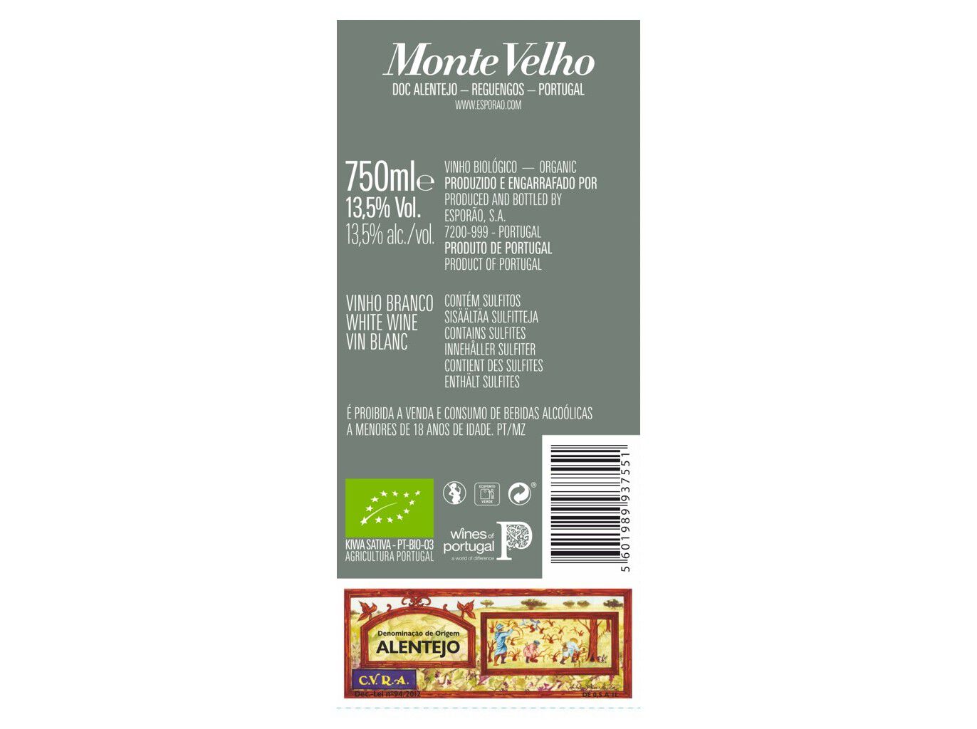 VINHO BRANCO ESPOR&Atilde;O MONTE VELHO BIO 0.75L image number 1