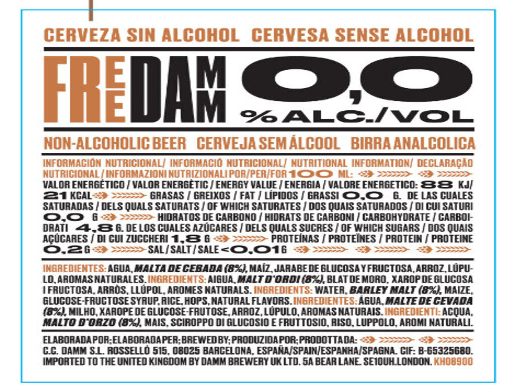 CERVEJA SEM &Aacute;LCOOL FREE DAMM TOSTADA 6X0.25L image number 1