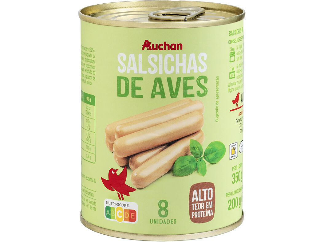 SALSICHAS AVES AUCHAN LATA 8 UN 350(200)G