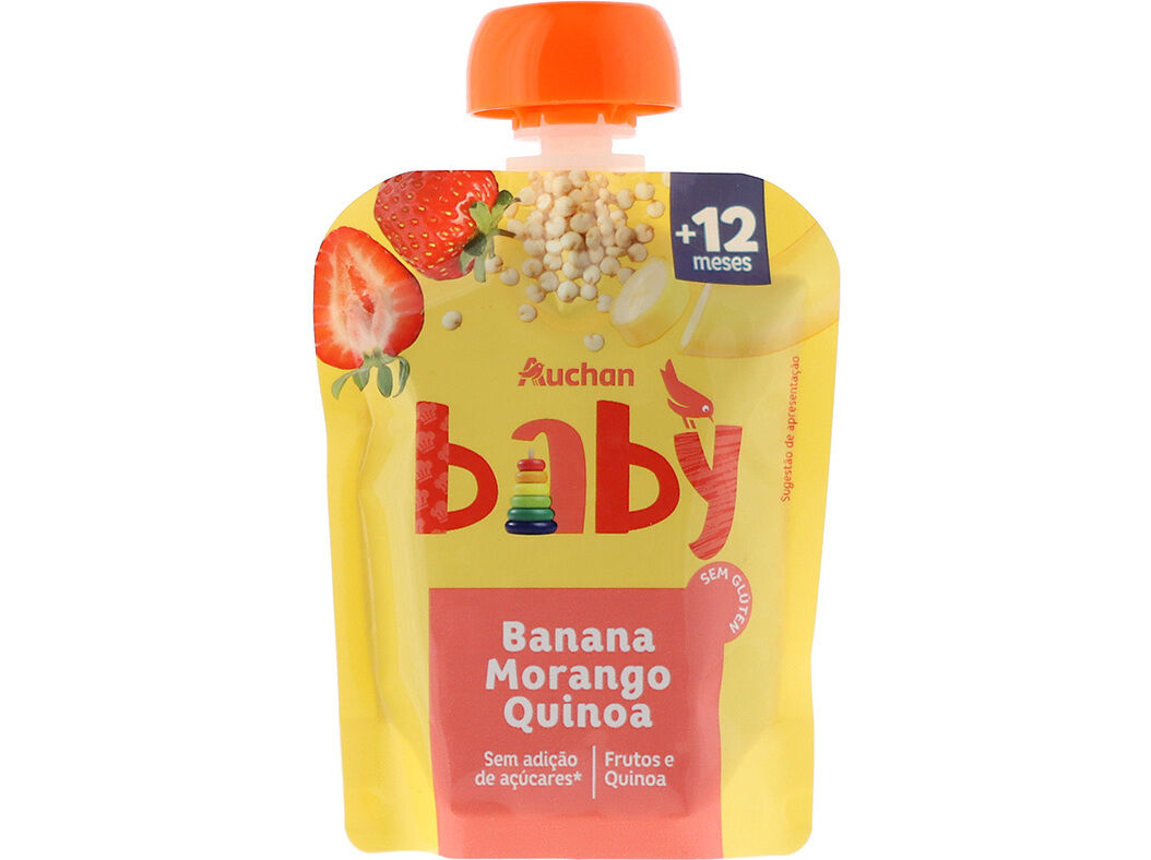 SAQUETA DE FRUTA AUCHAN BABY BANANA MORANGO E QUINOA 90G