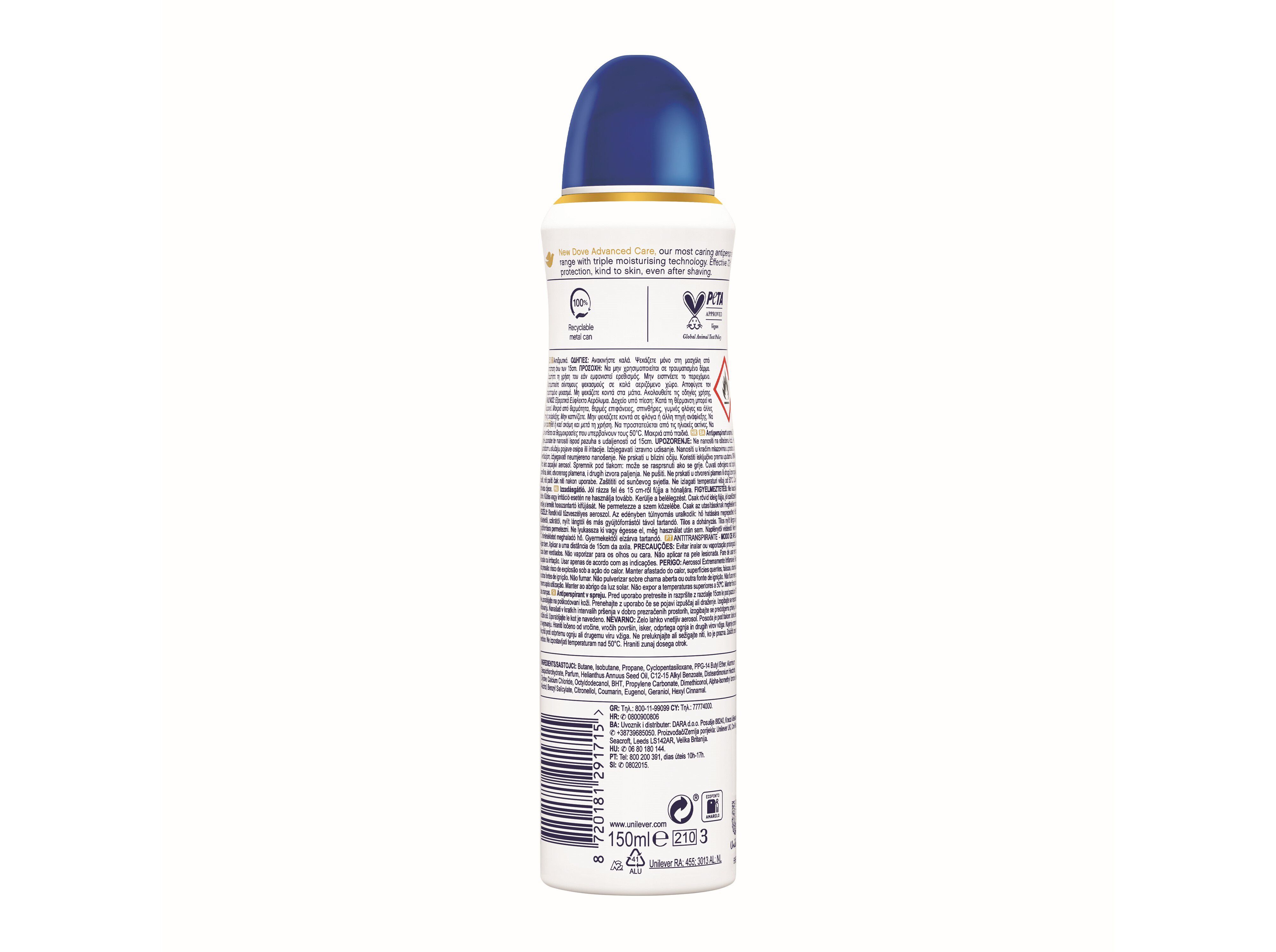 DESODORIZANTE SPRAY DOVE ORIGINAL 72H 150ML image number 1
