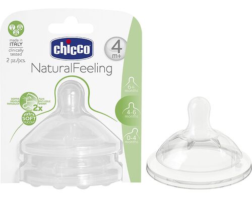 TETINA CHICCO NATURAL FEELING SILICONE FLUXO REGULAVEL 4M+ 2UN image number 0