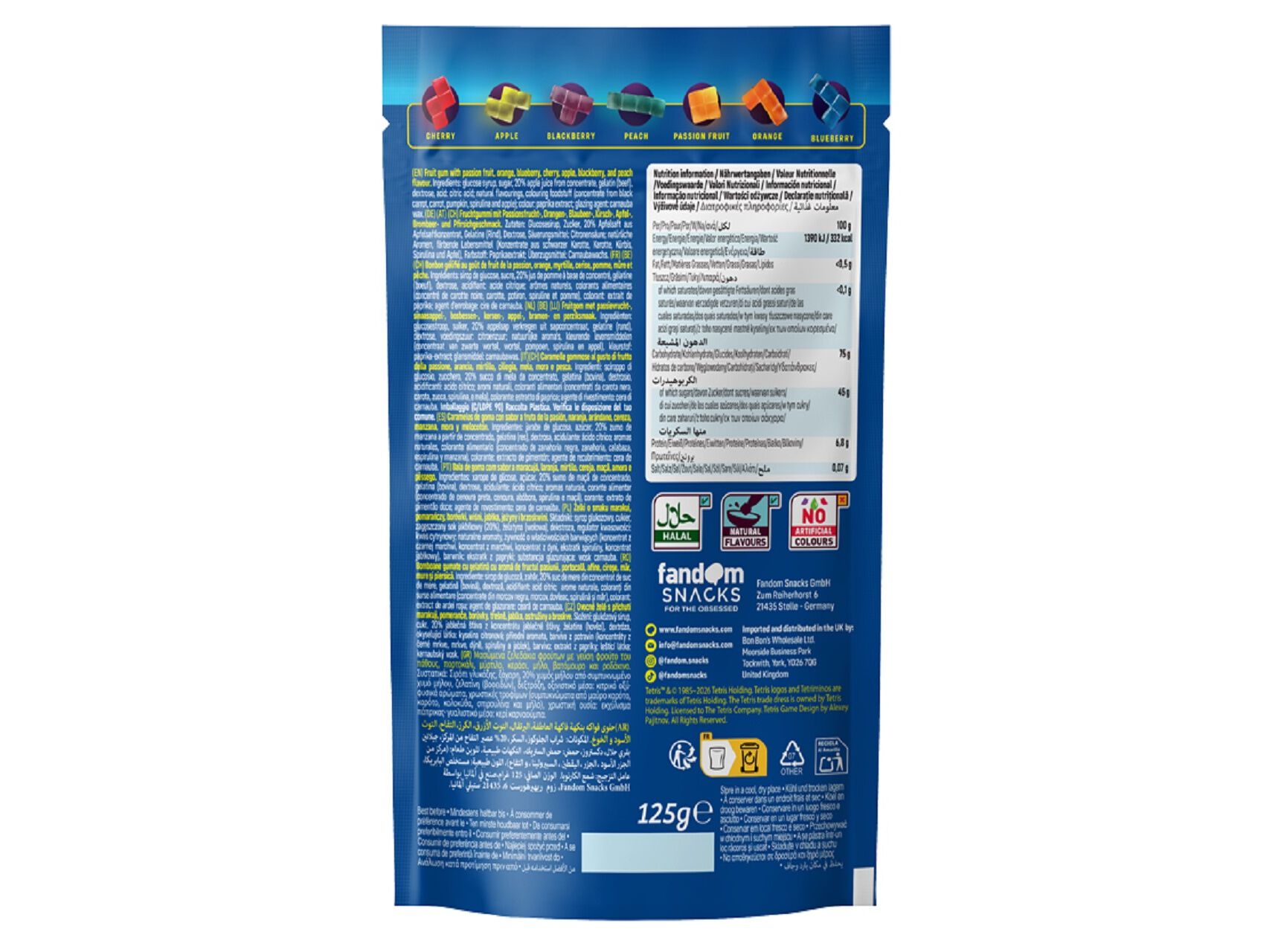 GOMAS TETRIS GUMMIES NATURAL FRUIT FLAVOURS 125G image number 1