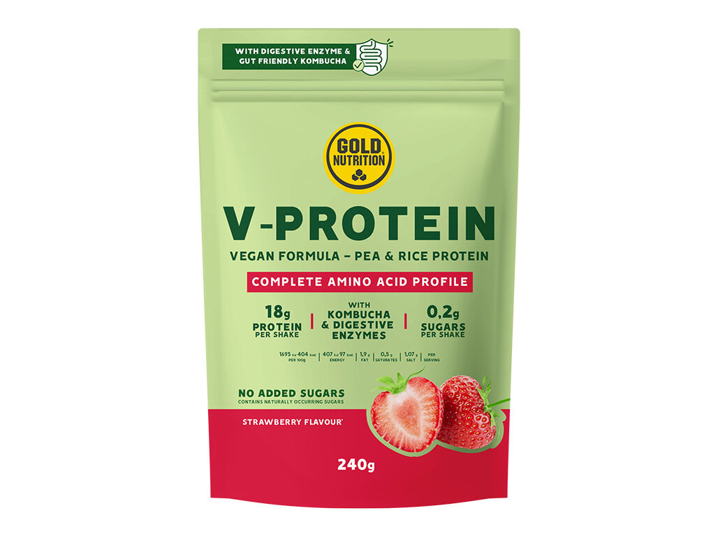PROTE&Iacute;NA GOLDNUTRITION V-PROTEIN VEGETAL MORANGO 240G