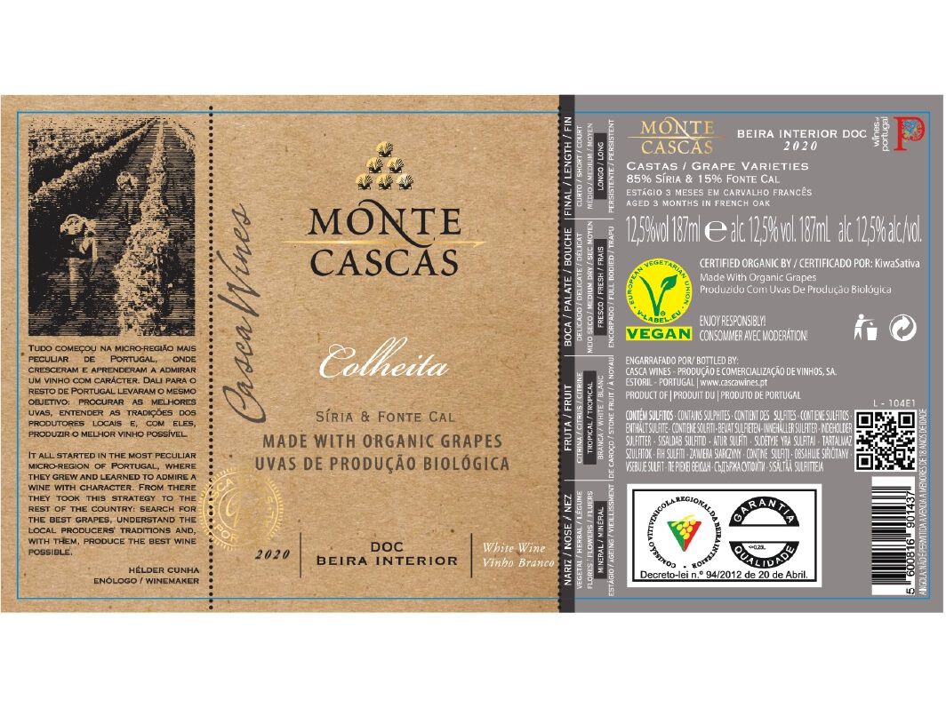 VINHO BRANCO MONTE CASCAS BIO 187 ML image number 1