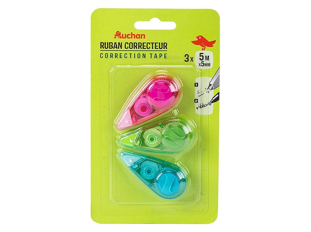 CONJUNTO DE 3 MINI FITAS CORRETORAS AUCHAN 5MMX5M image number 0