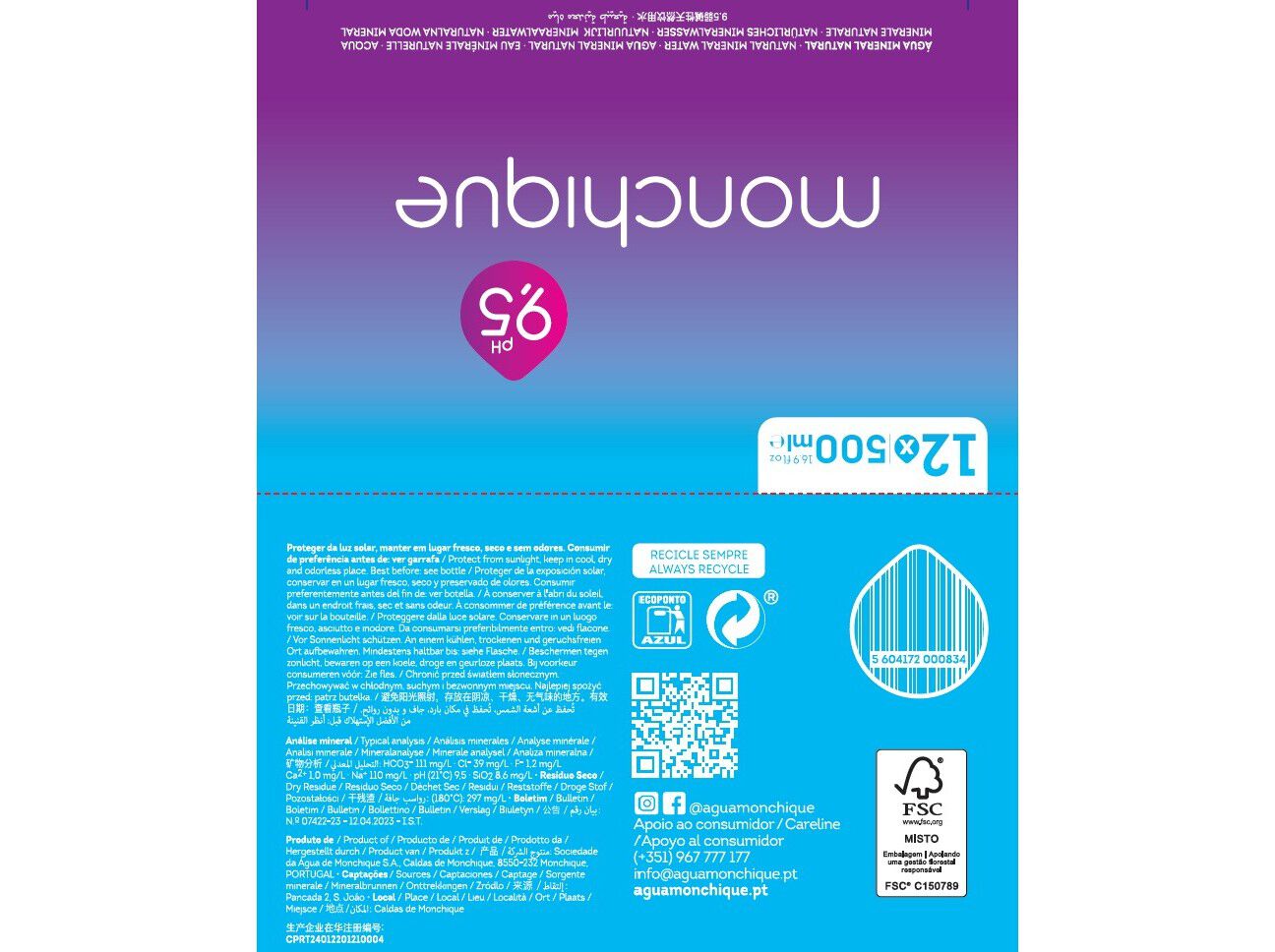 &Aacute;GUA MINERAL NATURAL MONCHIQUE LATA 12X0.50L image number 1