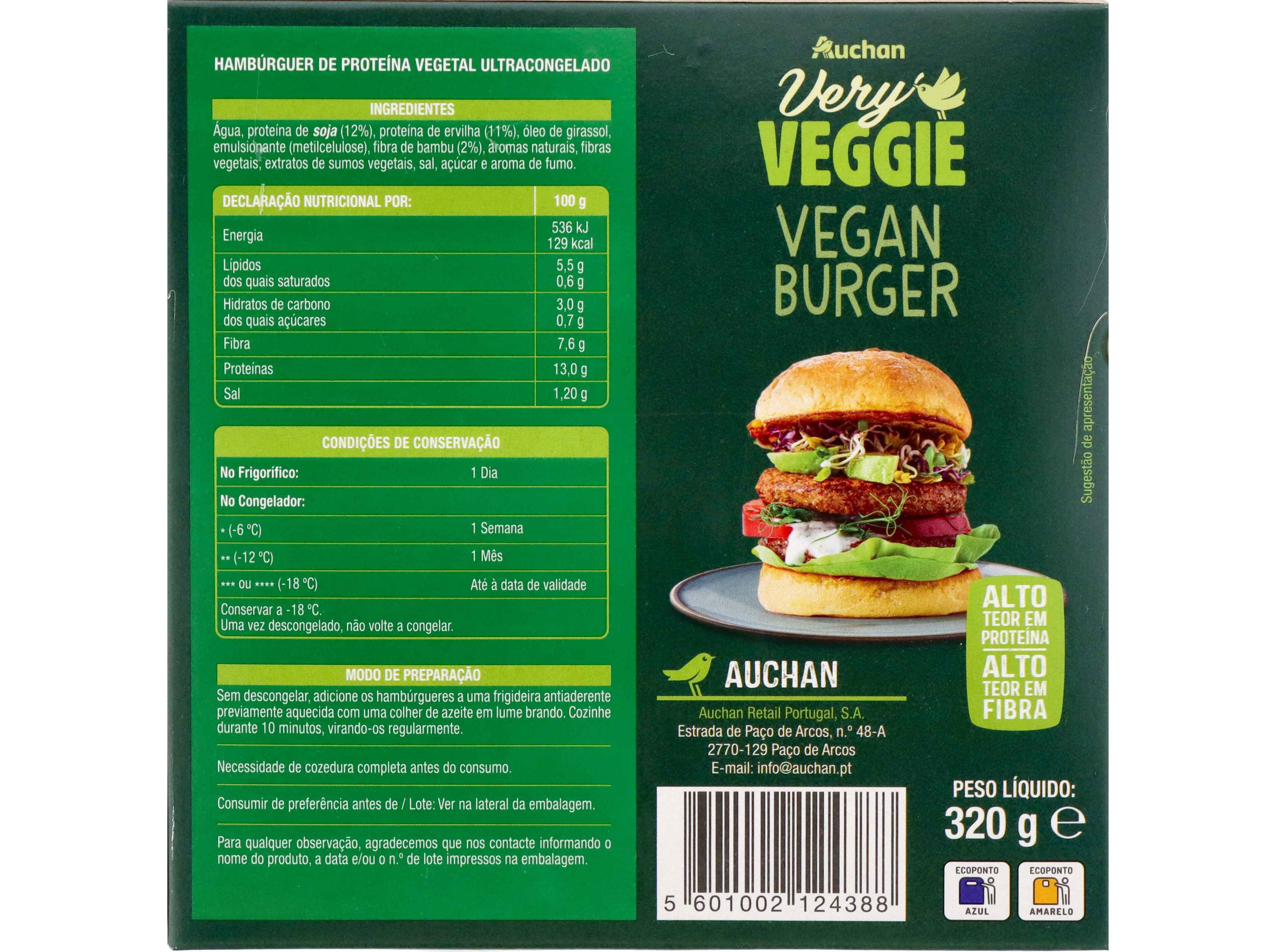 VEGAN BURGUER AUCHAN VERY VEGGIE 4UN 320G image number 1