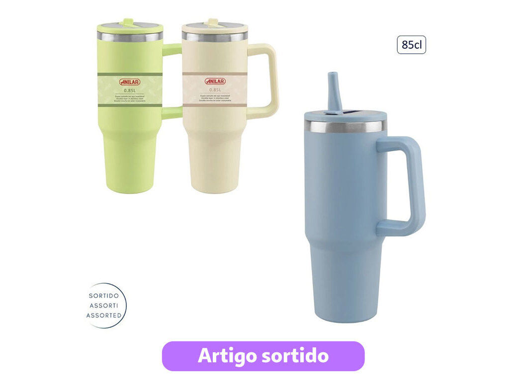 CANECA T&Eacute;RMICA ANILAR INOX 85CL CORES SORTIDAS