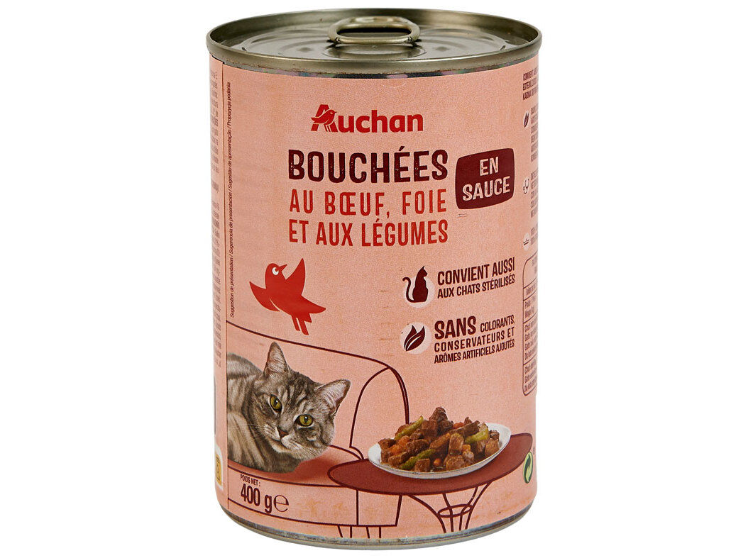COMIDA H&Uacute;MIDA PARA GATO AUCHAN PEDA&Ccedil;OS EM MOLHO COM VACA COM F&Iacute;GADO E COM LEGUMES 400G