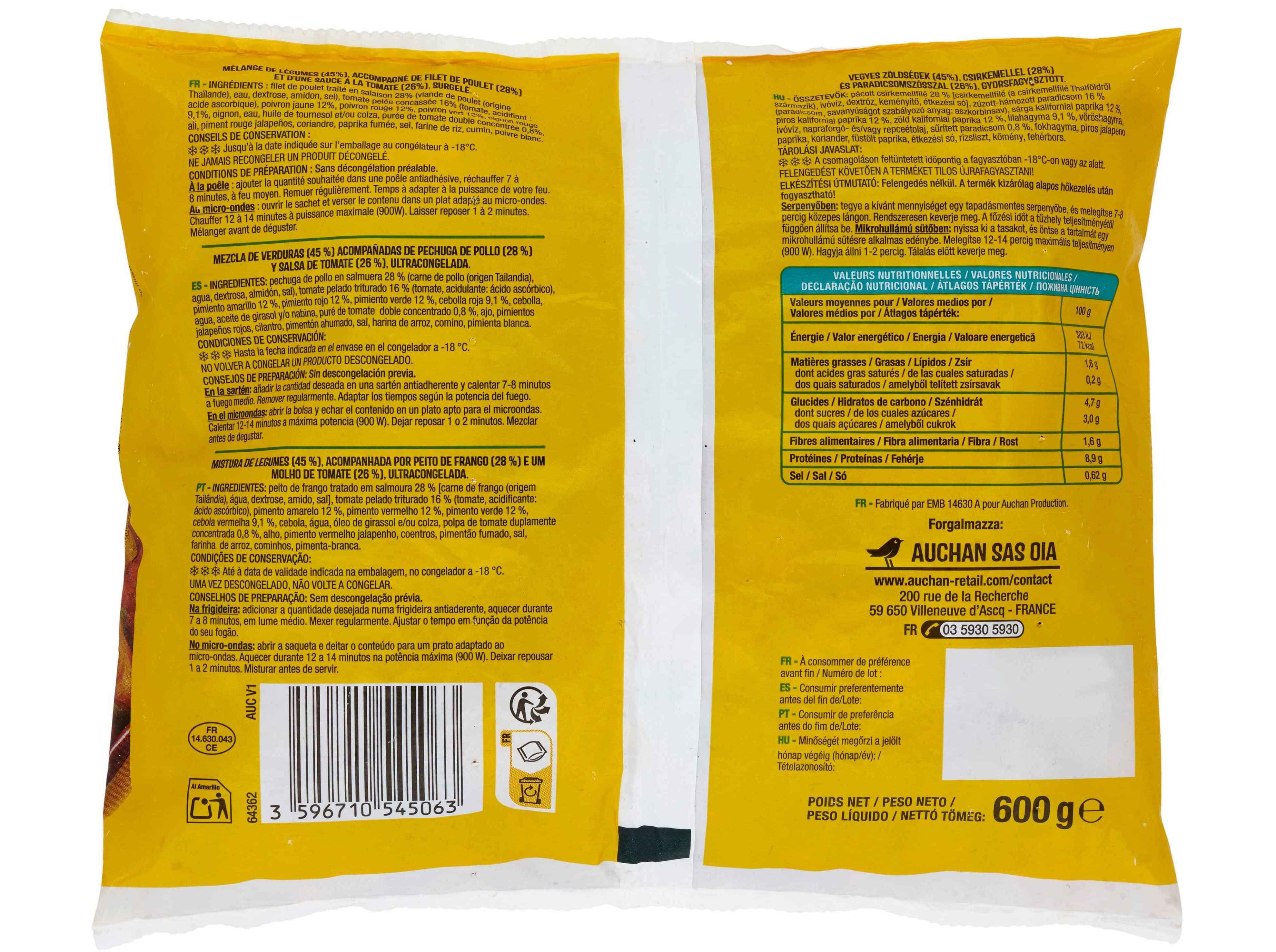 FRANGO PARA FAJITAS AUCHAN COM LEGUMES 600G image number 1