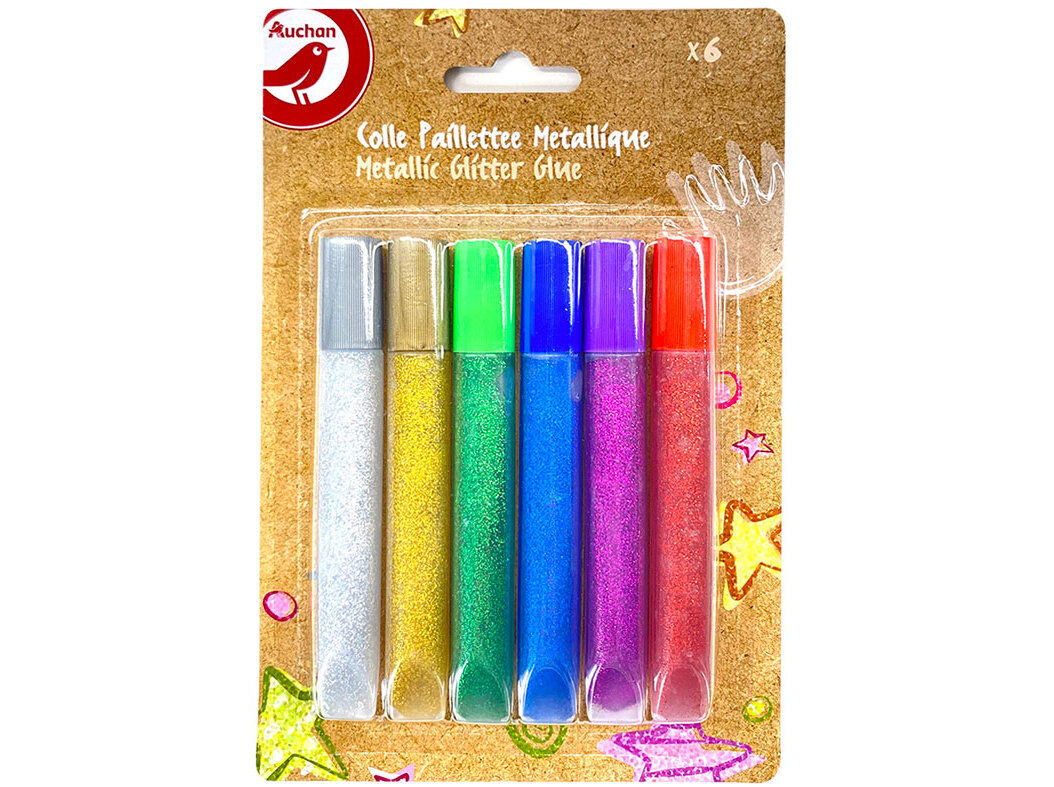 COLA GLITTER AUCHAN 6 UNIDADES CORES METALIZADAS 10ML