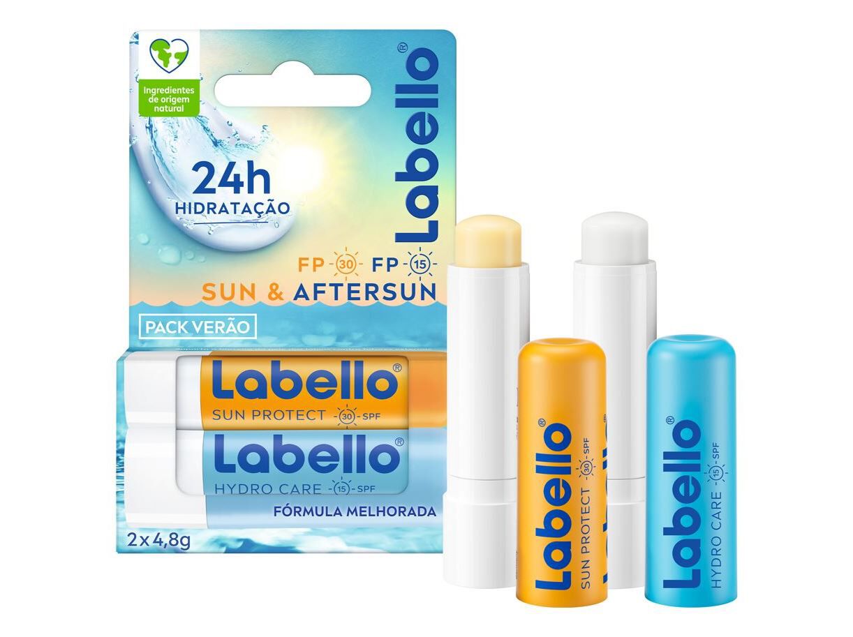 BATOM DE CUIDADO DOS L&Aacute;BIOS SUN & AFTERSUN LABELLO 2 X 55 ML image number 1