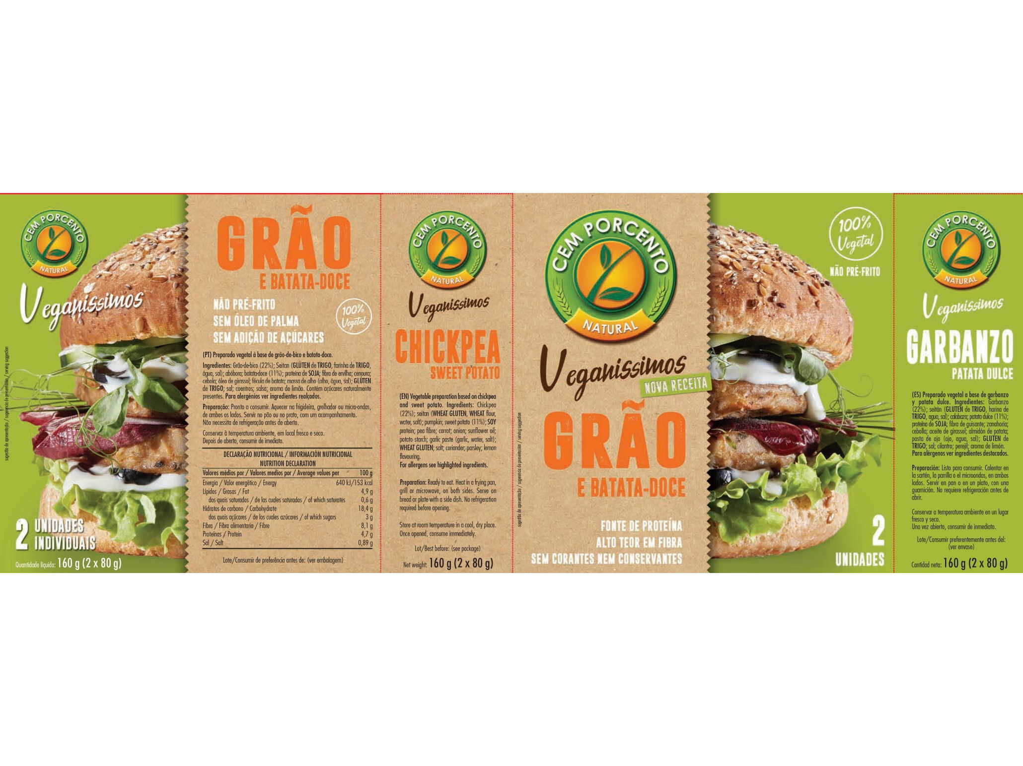 HAMBURGUER CEM PORCENTO VEGAN&Iacute;SSIMO GR&Atilde;O BATATA DOCE 160G image number 1