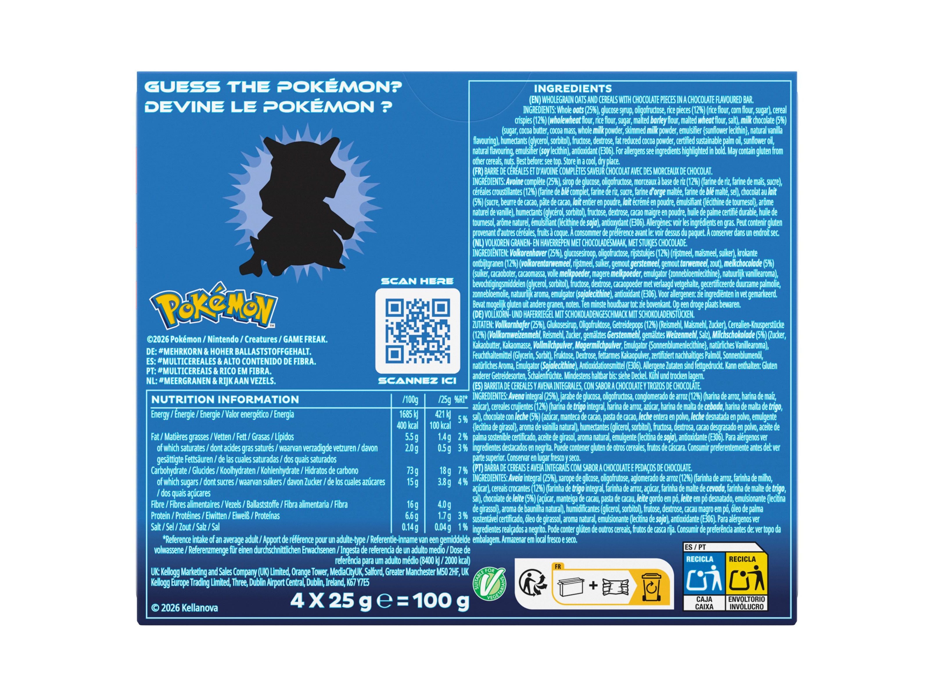 BARRAS CEREAIS KELLOGG'S POKEMON CHOCOLATE 100G image number 1