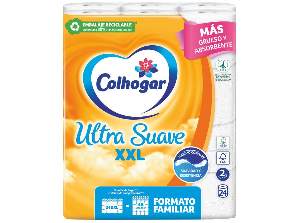 PAPEL COLHOGAR HIGI&Eacute;NICO ULTRA SUAVE XXL 24ROLOS=48ROLOS image number 6