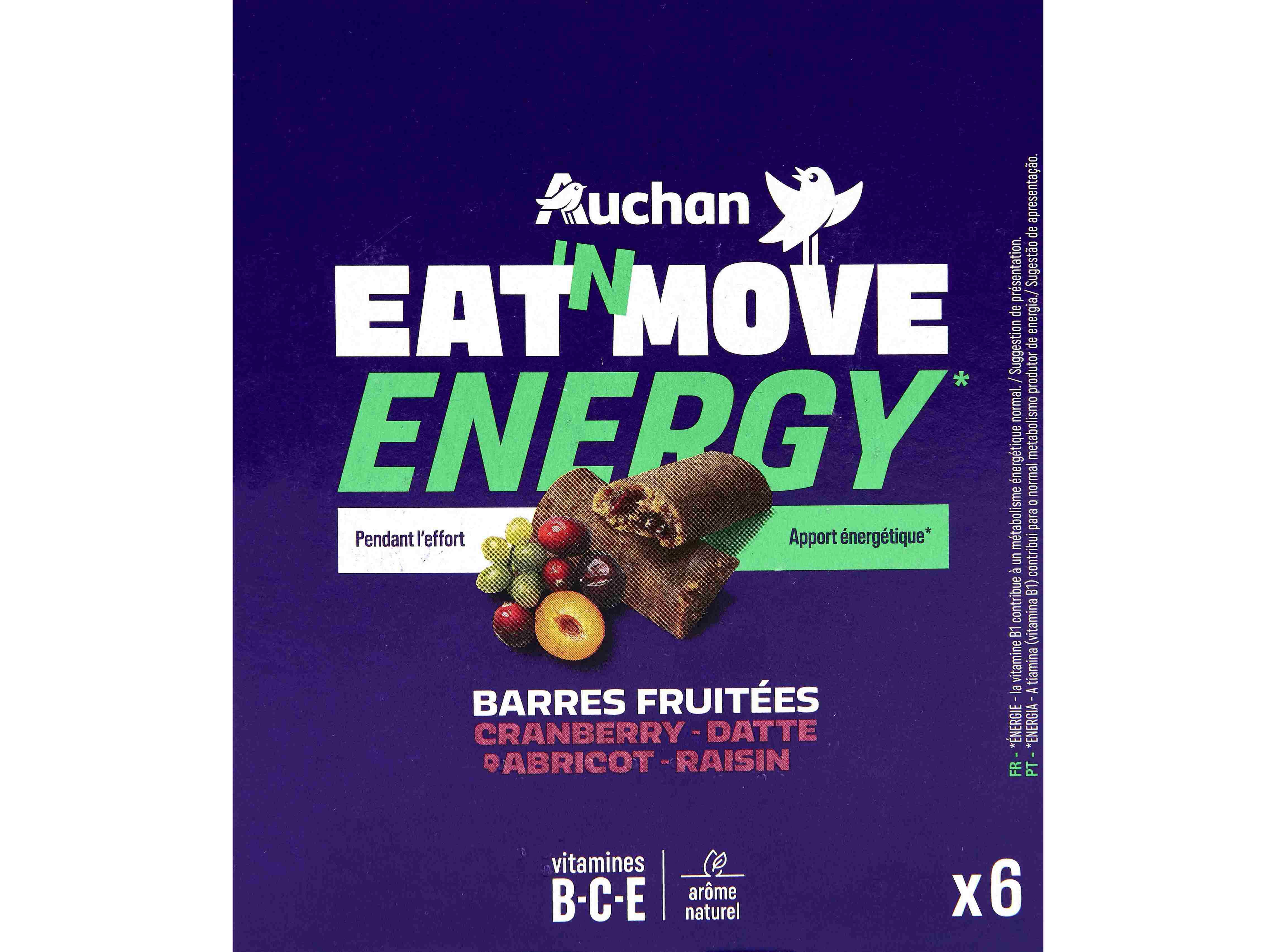BARRAS AUCHAN EAT'N MOVE ENERGY FRUTOS VERMELHOS 6UN 150G image number 0