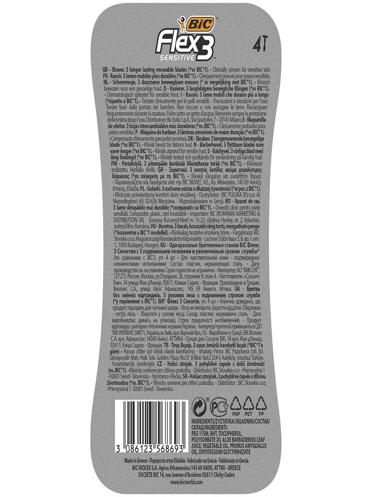 M&Aacute;QUINA BIC DESCART&Aacute;VEL FLEX 3 SENSITIVE 4UN image number 1