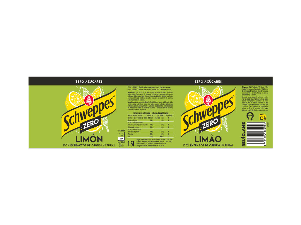 REFRIGERANTE C/ G&Aacute;S SCHWEPPES LIM&Atilde;O ZERO 1.5L (SDR) image number 1