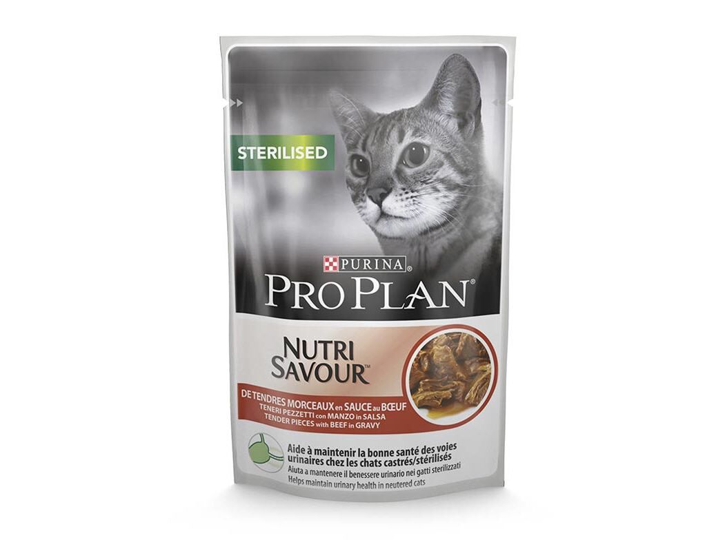 COMIDA H&Uacute;MIDA PARA GATO PRO PLAN ESTERILIZADO COM VACA 85G