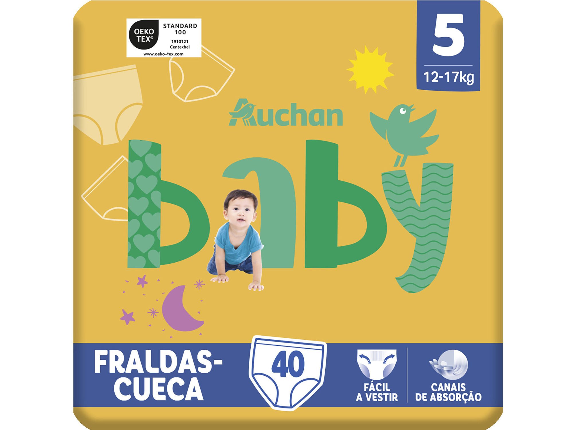 FRALDAS CUECA AUCHAN BABY TAMANHO 5 12-17KG 40UN