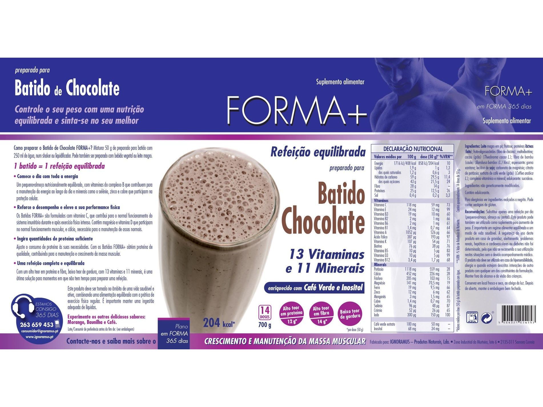 BATIDO FORMA + CHOCOLATE COM CLA 700G image number 1
