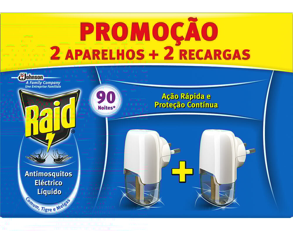 INSECTICIDA RAID EL&Eacute;CTTRICO L&Iacute;QUIDO APARELHO 45NOITES MAIS 45NOITES 2X27ML image number 0