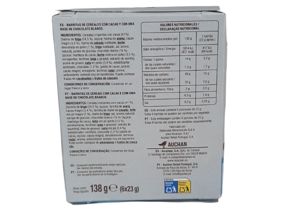 BARRAS CEREAIS AUCHAN CAO CROC 138G(6X23G) image number 1