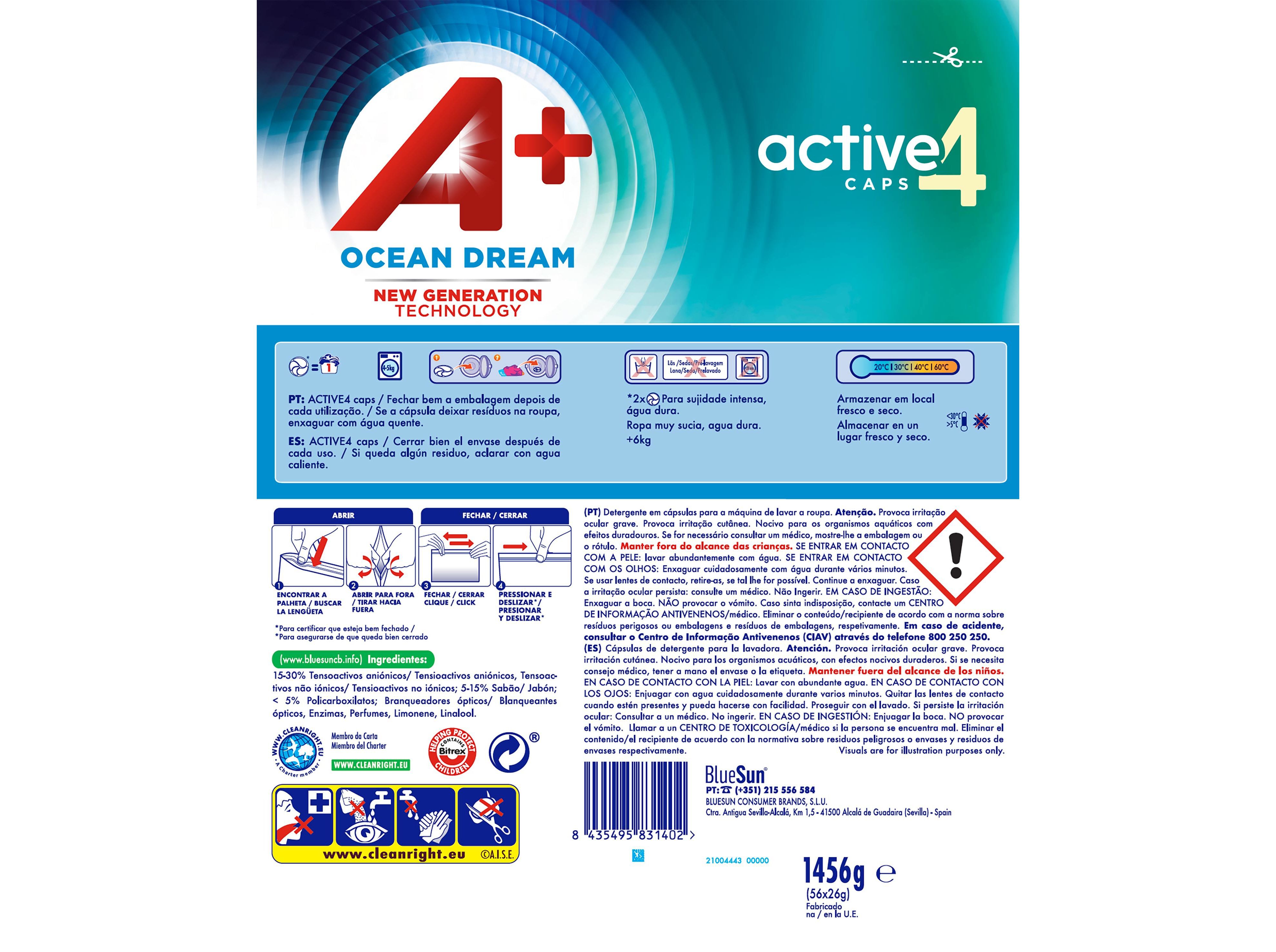 DETERGENTE ROUPA M&Aacute;QUINA C&Aacute;PSULAS A+ OCEAN DREAM 56D image number 1