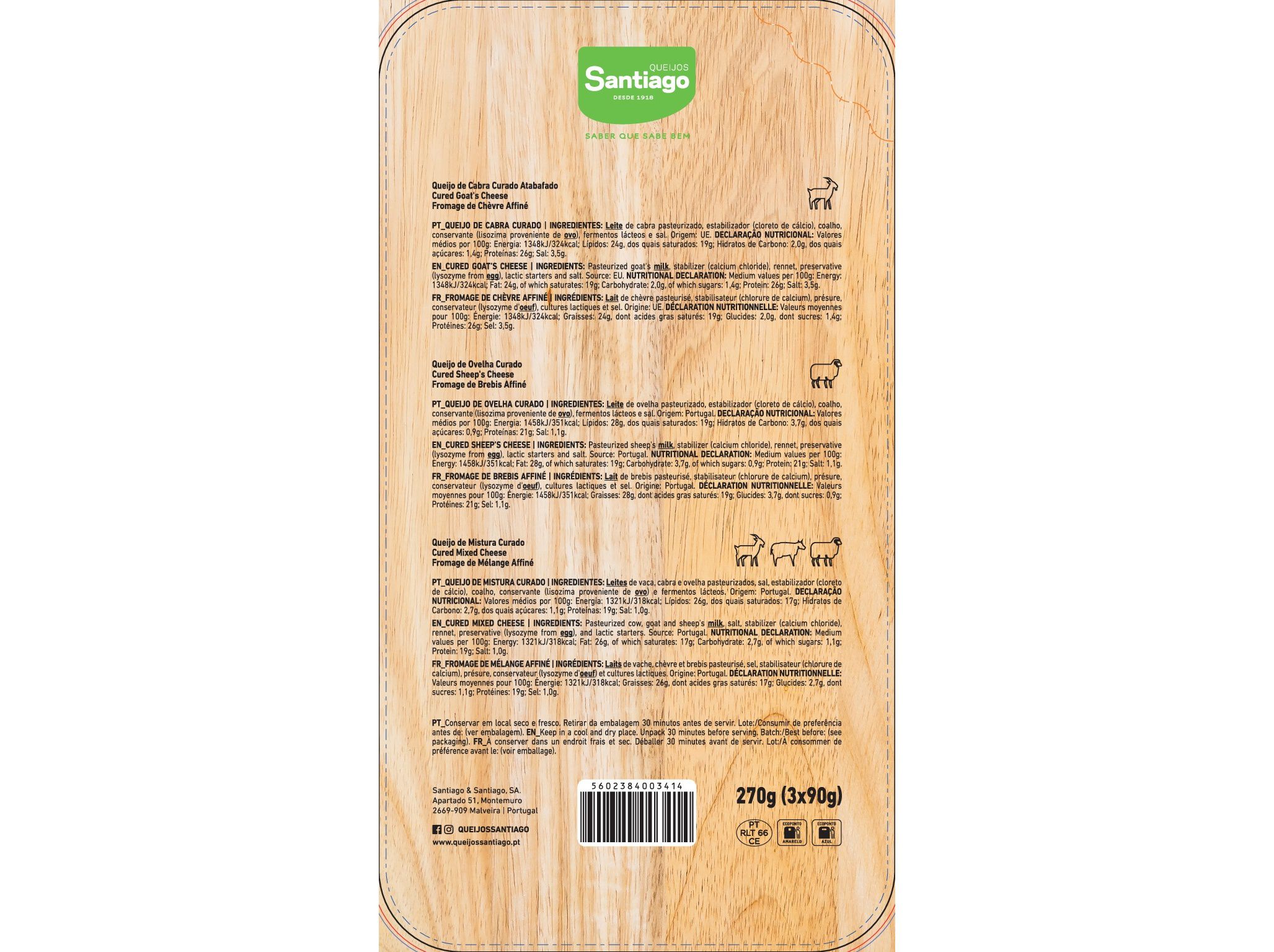 TABUA DE QUEIJOS SANTIAGO CL&Aacute;SSICOS 3X90GR image number 1