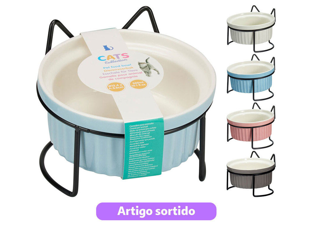 COMEDOURO PARA GATO CATS COLLECTION COM SUPORTE 300ML CORES SORTIDAS