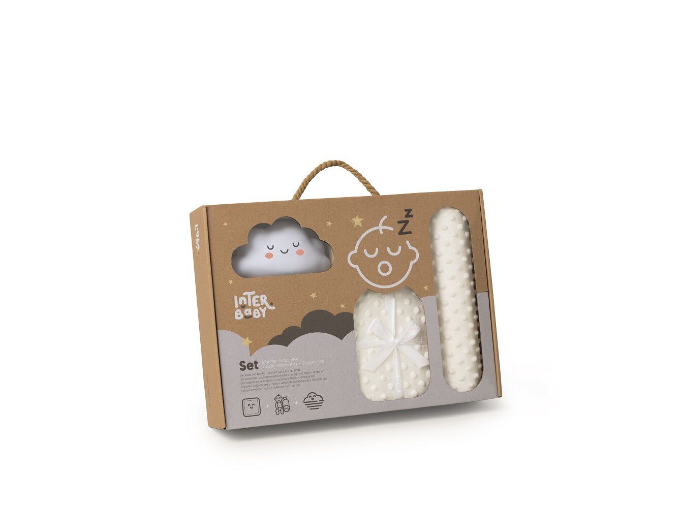 CONJUNTO DE MANTA+LAMPADA +ALMOFADA REBU&Ccedil;ADO INTERBABY BEGE