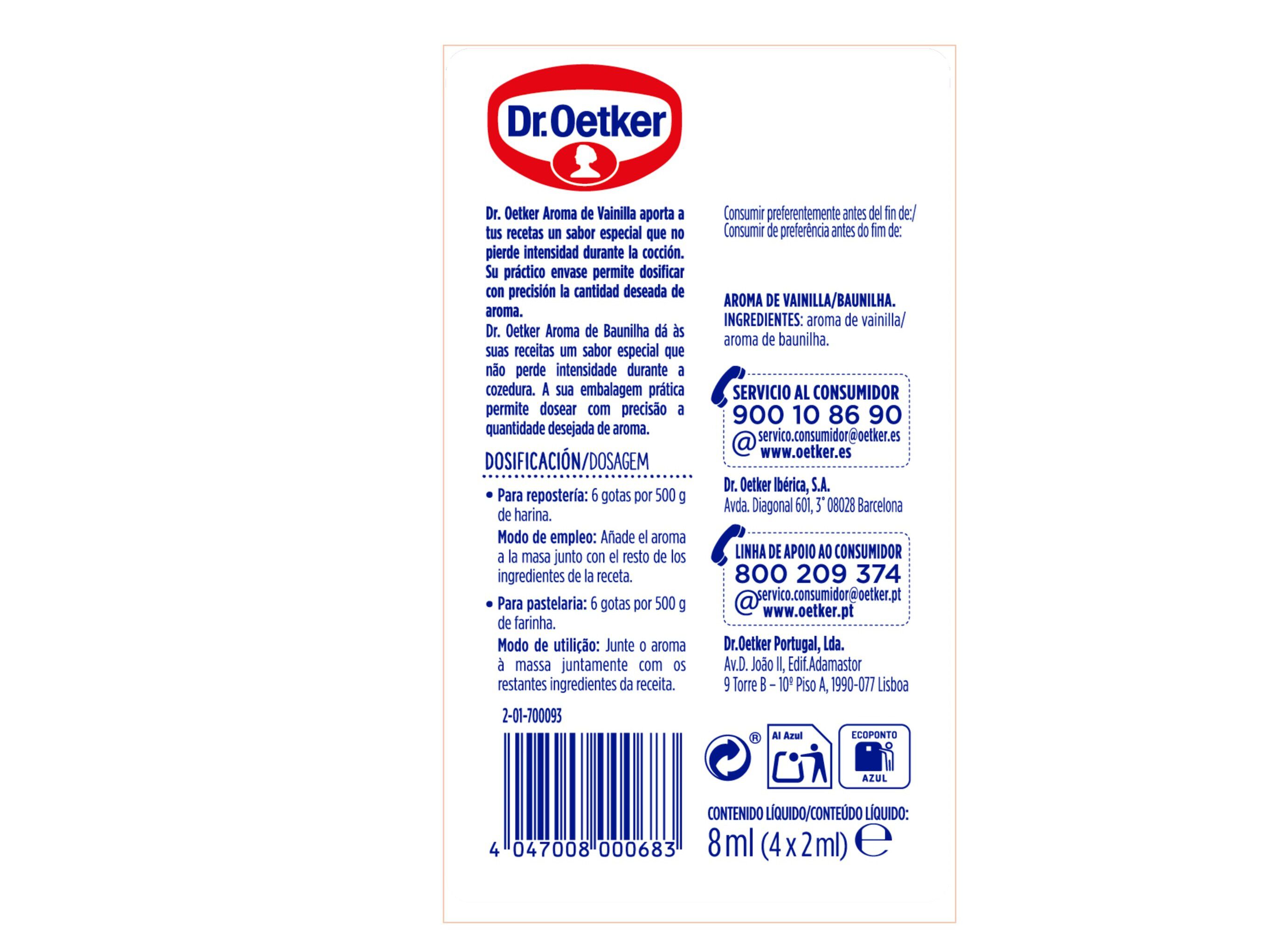 AROMA ARTIFICIAL DR.OETKER BAUNILHA 4 UNIDADES image number 1