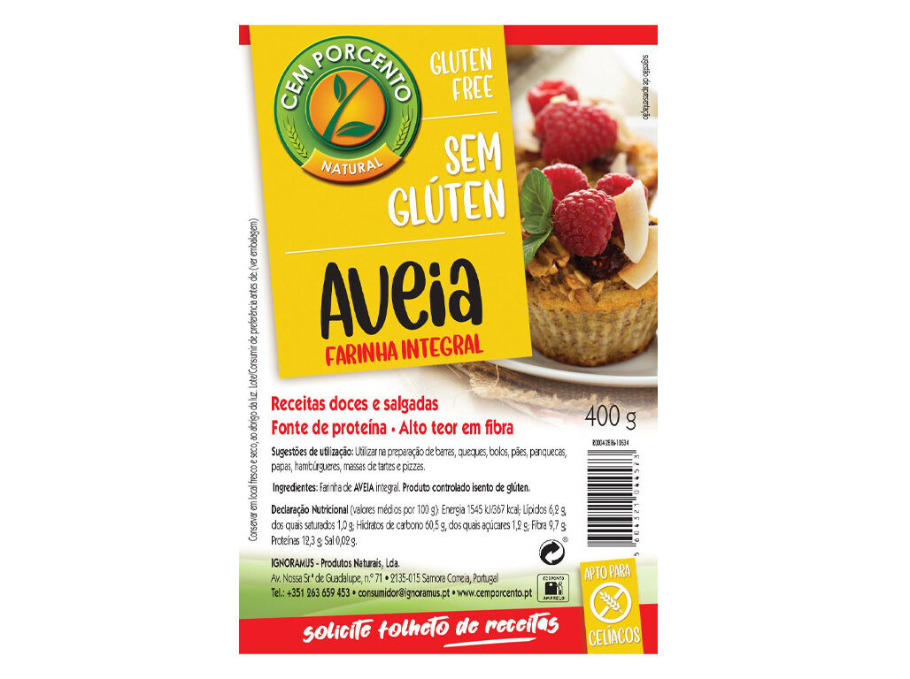 FARINHA DE AVEIA CEM PORCENTO SEM GL&Uacute;TEN 400 G image number 1