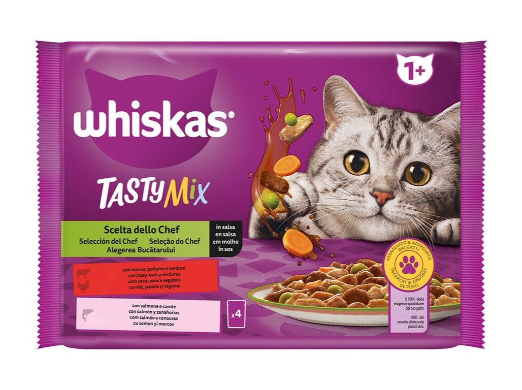 COMIDA H&Uacute;MIDA PARA GATO WHISKAS TASTY MIX CHEF 4X85G