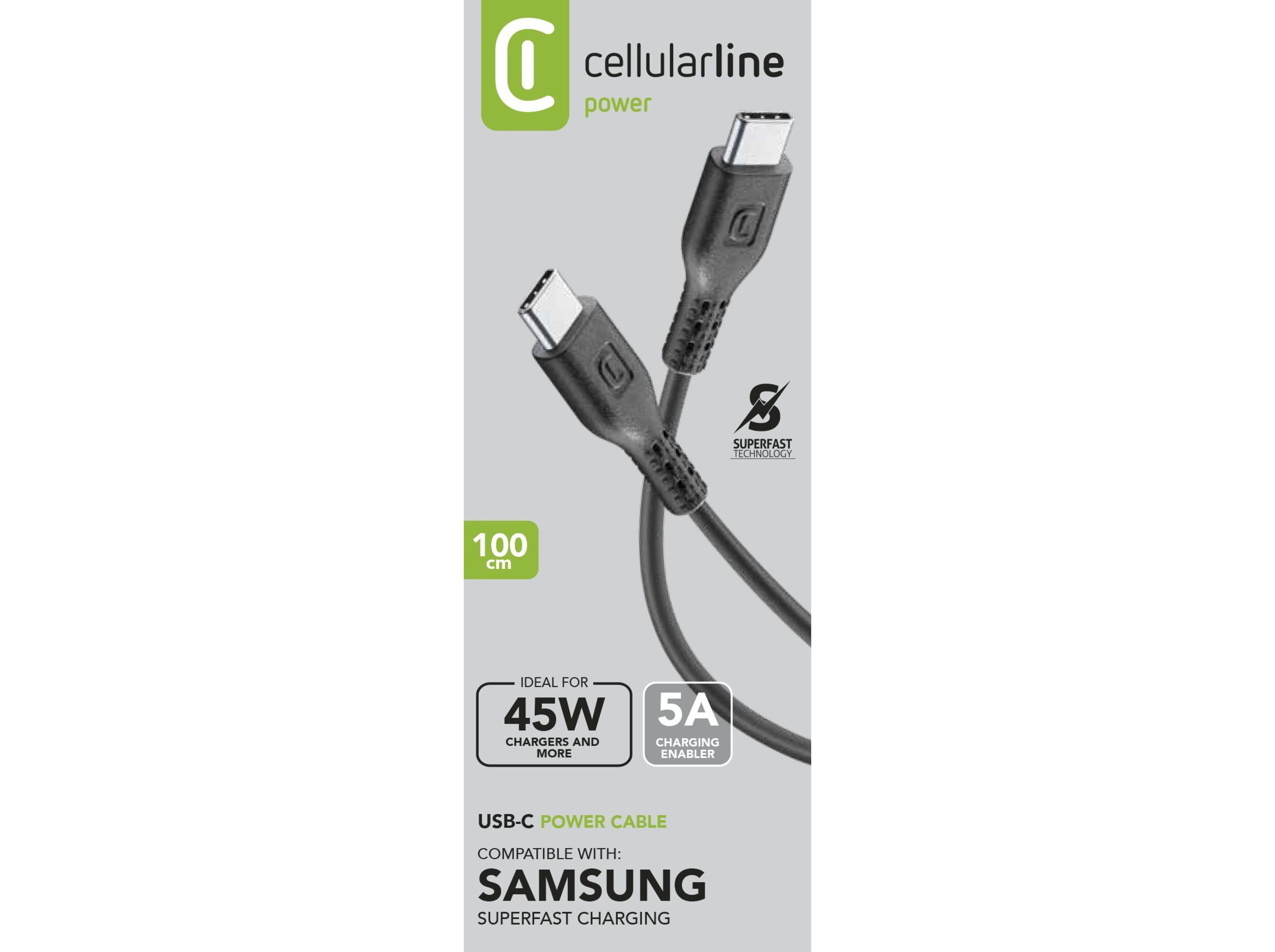 CABO CELLULARLINE USB-C / USB-C 5A 1MT PRETO image number 1