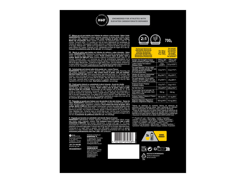 CHARGER GOLDNUTRITION HYDRATE H60 LIM&Atilde;O 700G image number 1