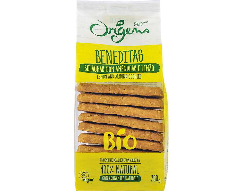 BOLACHAS BENEDITAS ORIGENS BIO AM&Ecirc;NDOAS E LIM&Atilde;O 200G